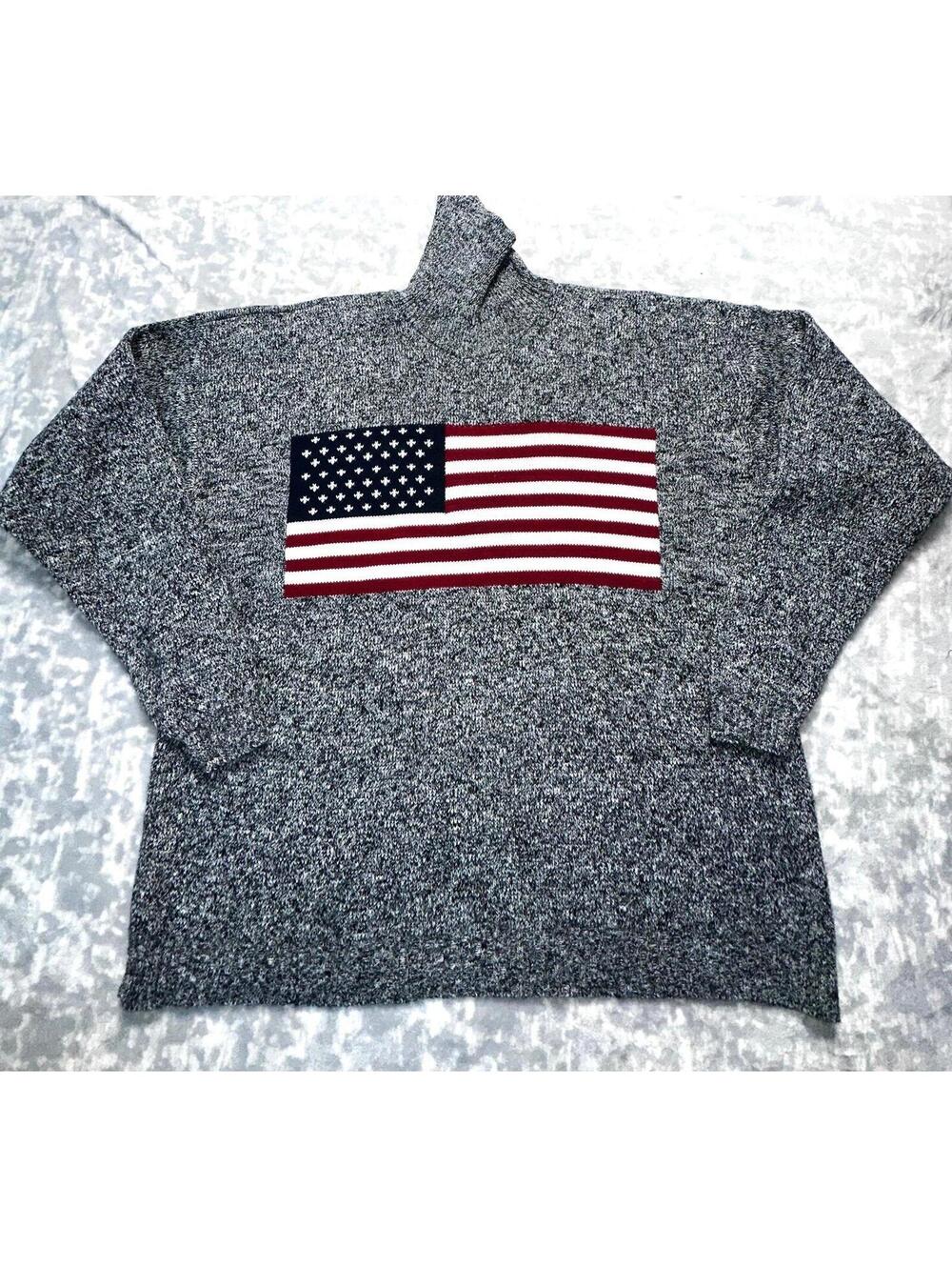 Vintage Stars and Stripes American Flag Sweater USA Olympic Knit Pullover Blue L